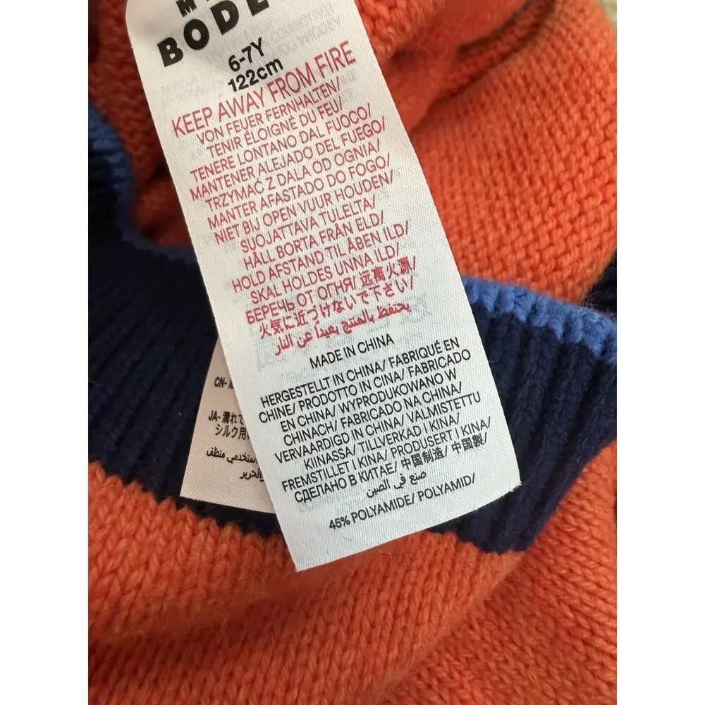 Mini Boden Orange Fair Isle Wool Blend Sweater Kids Sz 6-7 NWT $79